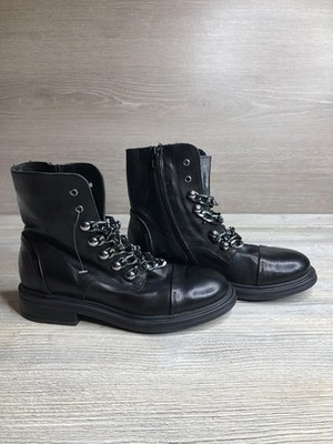 OROSCURO Leather  ankle Boots US6 UK3 EU36 Black chain lace Made in Italy