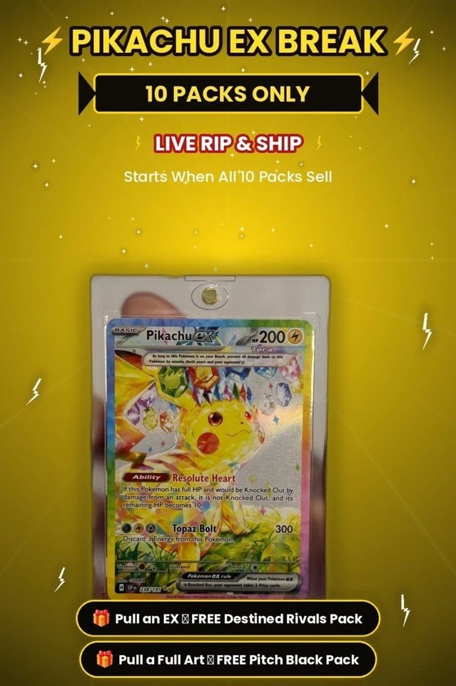 POKEMON BREAK! ⚡ Pokémon Pikachu EX Chase | 10 spots Rip & Ship