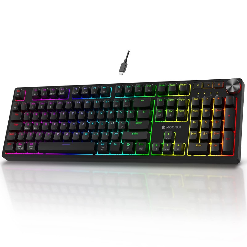 KOORUI Gaming Keyboards, 26 RGB Backlit Mechanical Keyboard Wired 104 Keys Full
