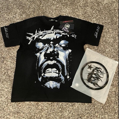 Hellstar Religious Graphic Logo Print Black Cotton Crew Neck T-Shirt Mens L