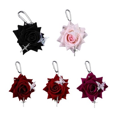 Decorative Simulated Rose Keychain Lightweight PVC Ornament For Accessories