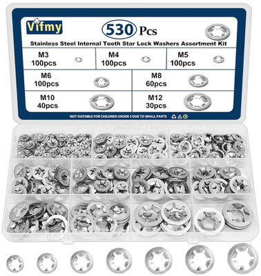 530PCS Internal Tooth Star Lock Washer, 304 Stainless Steel Push Nuts Assortment