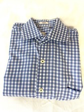 Peter Millar Shirt Mens M Blue Gingham Check Long Sleeve Button Up Embroidered