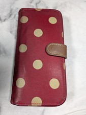 Cath Kidston  Zip Around Red Polka Dot Coated Cotton Large Purse Leather Detail
