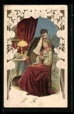 Postcard lovers on balcony 