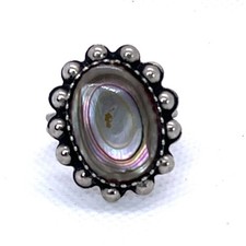 VTG Abalone Shell Ring Silver-Tone Metal Iridescent Adjustable Band Size 6.25