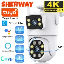 4K 8MP Tuya Security Camera Dual Lens WIFI Camera PTZ Outdoor Dual Screen Camera