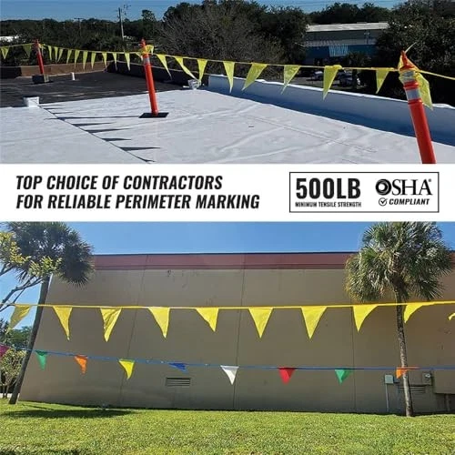Bandeiras Pennant Banner - Telhado de segurança OSHA 500 lb amarelo 12 x 18 x 105 pés - Imagem 3 de 4