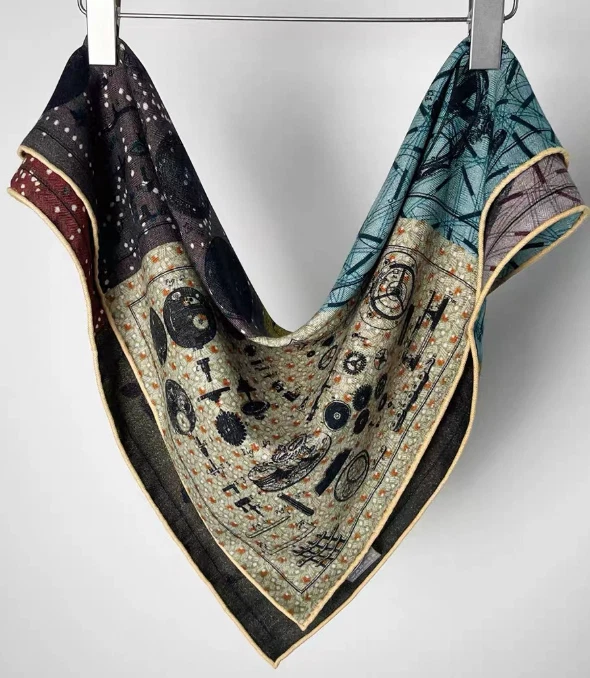 70% Cashmere 30% Silk Bandana Scarf Neckerchief 26'' Shawl cluster Print Wrap
