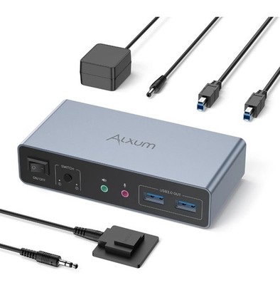 HDMI DP USB 3.0 KVM Switch with Audio and Microphone Ports-2 Monitors to 2 Co...