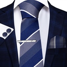 5pcs Tie Set For Men Gentlemen Stripe Necktie,Pocket Square, Lapel, Cuff Links