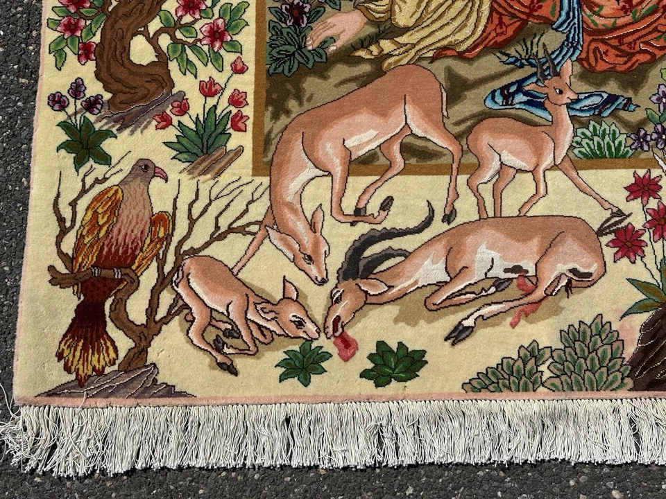 FINEST 60+ RAJ PICTORIAL RUG KORK WOOL_SILK 6.8x9.10 OMAR KHAYAM_SILK FOUNDATION - Image 4 of 4