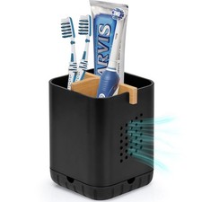 Black Toothbrush Holders for Bathroom, Toothbrush Holder with Divider, Detach...