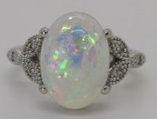 Sterling silver & opal vintage Art Deco antique oval ring - size N 1/2