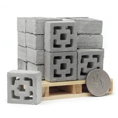 Puppenhaus 24 Brise Bausteine auf Palette Beton Schlacke Bauteil 1:12
