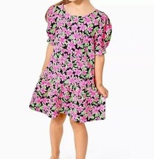 Lilly Pulitzer Chrishell Dress Girls Large 8 10 Onyx Black Pink Floral Scuba