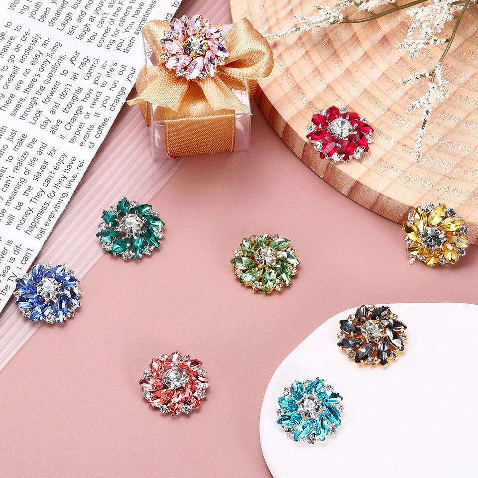 6 PIEZAS Botones de diamantes de imitación de costura de flores de 1 pulgada caña de cristal dorado púrpura claro Foto 4 de 4