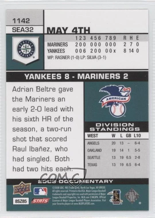 2008 Upper Deck Documentary Erik Bedard #1142 - Image 2 of 2