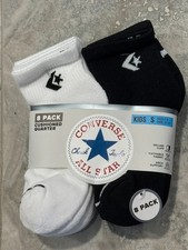 Unisex- Converse Kids 8-Pack Cushioned Quarter Socks - Black White