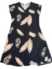 SHEIN Black Brown Feather V-Neck Sheath Casual Knee Length Dress womens Medium