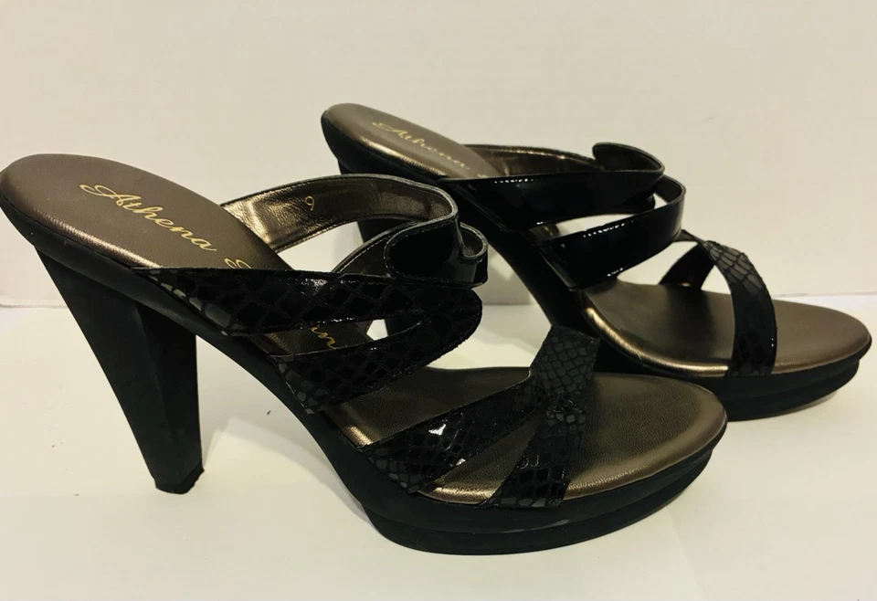Sexy Sandalias Athena Alexandra Negras Elegantes Tacones Altos Deslizables Mules Talla 9M Foto 3 de 4