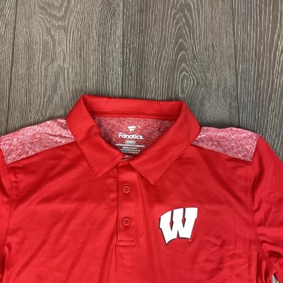 Fanatics Polo Shirt Men s M Shirt Sleeve Wooing Badgers NCAA Red Logo Football