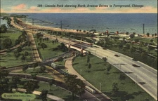 Lincoln Park North Avenue Drive Chicago Illinois IL 1940s linen