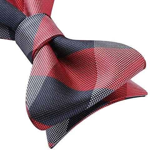 Bow Ties for Men Check Plaid Self Tie Bow Tie and One Size B-06 Red /Grey 2 - Image 4 of 4