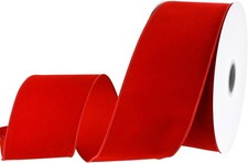 Velvet Christmas Ribbon Wired Edge, 4-Inch, 50-Yard, Red