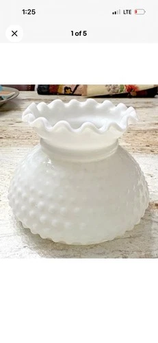 Vintage Milk Glass Hobnail Lamp Shade 6” Fitter Ruffled Top Replacement