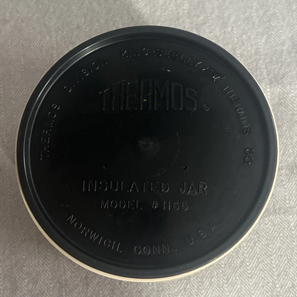 Tarro aislante vintage Thermos King-Seeley 8 oz sopa de comida azul/beige modelo 1155/3 Foto 4 de 4