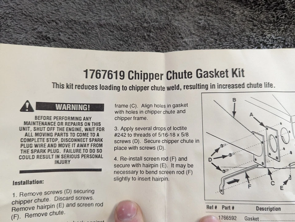 Новый комплект прокладок для дробилки дерева Troy-Bilt 788019 - Изображение 2 из 4