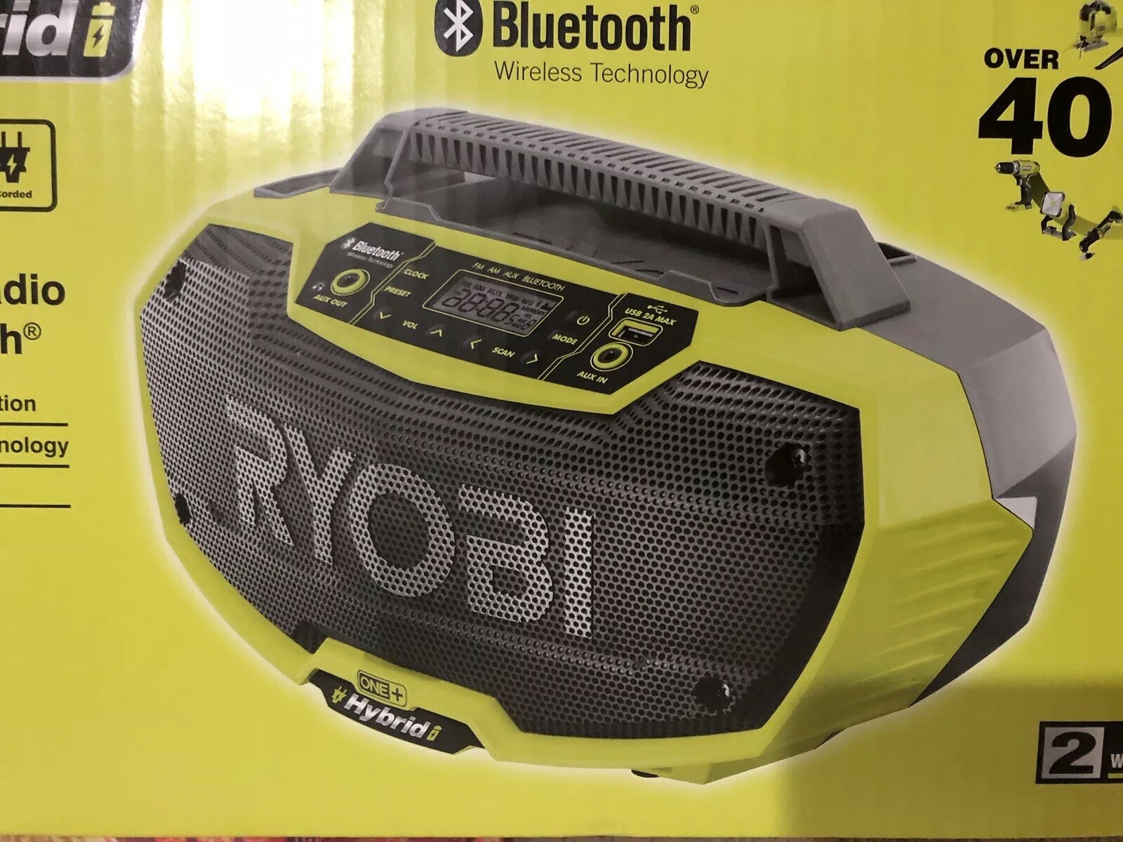 ryobi one  18v hybrid 2 speaker radio with bluetooth