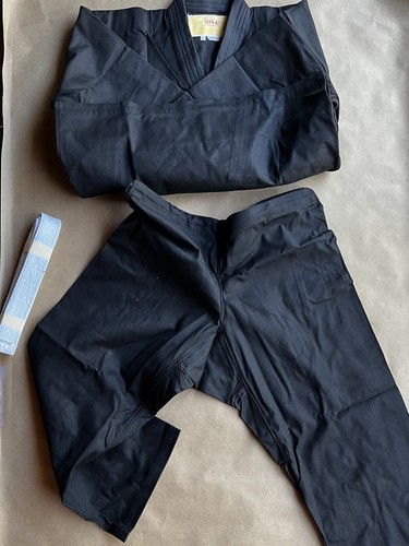 Vtg KarateGi HSK SF CA Whole Uniform Black Heavy 100%Cotton Fabric Japan Size 2 - Picture 9 of 10
