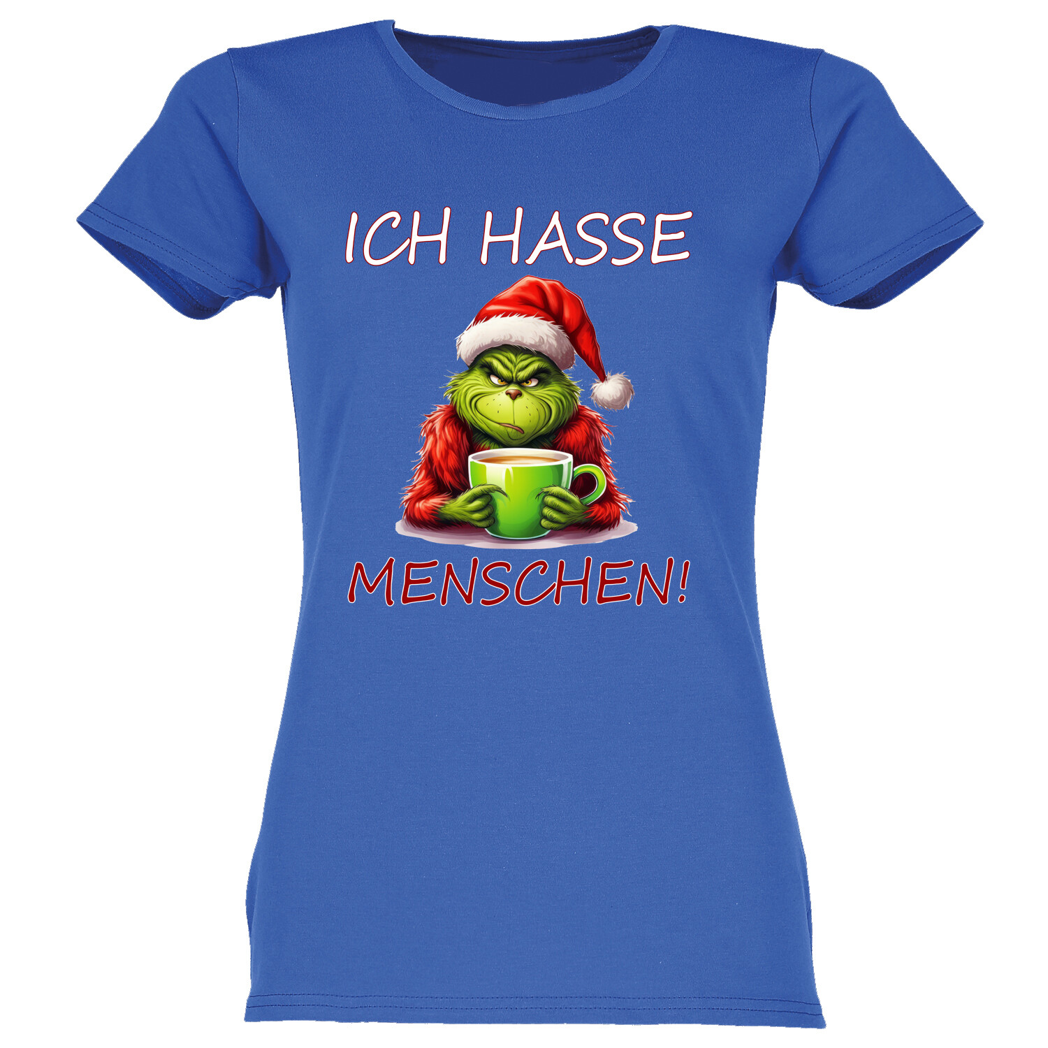 Ich hasse Menschen, Grinch Damen T-Shirt, Funshirt, Sprücheshirt, Frauen , Joke
