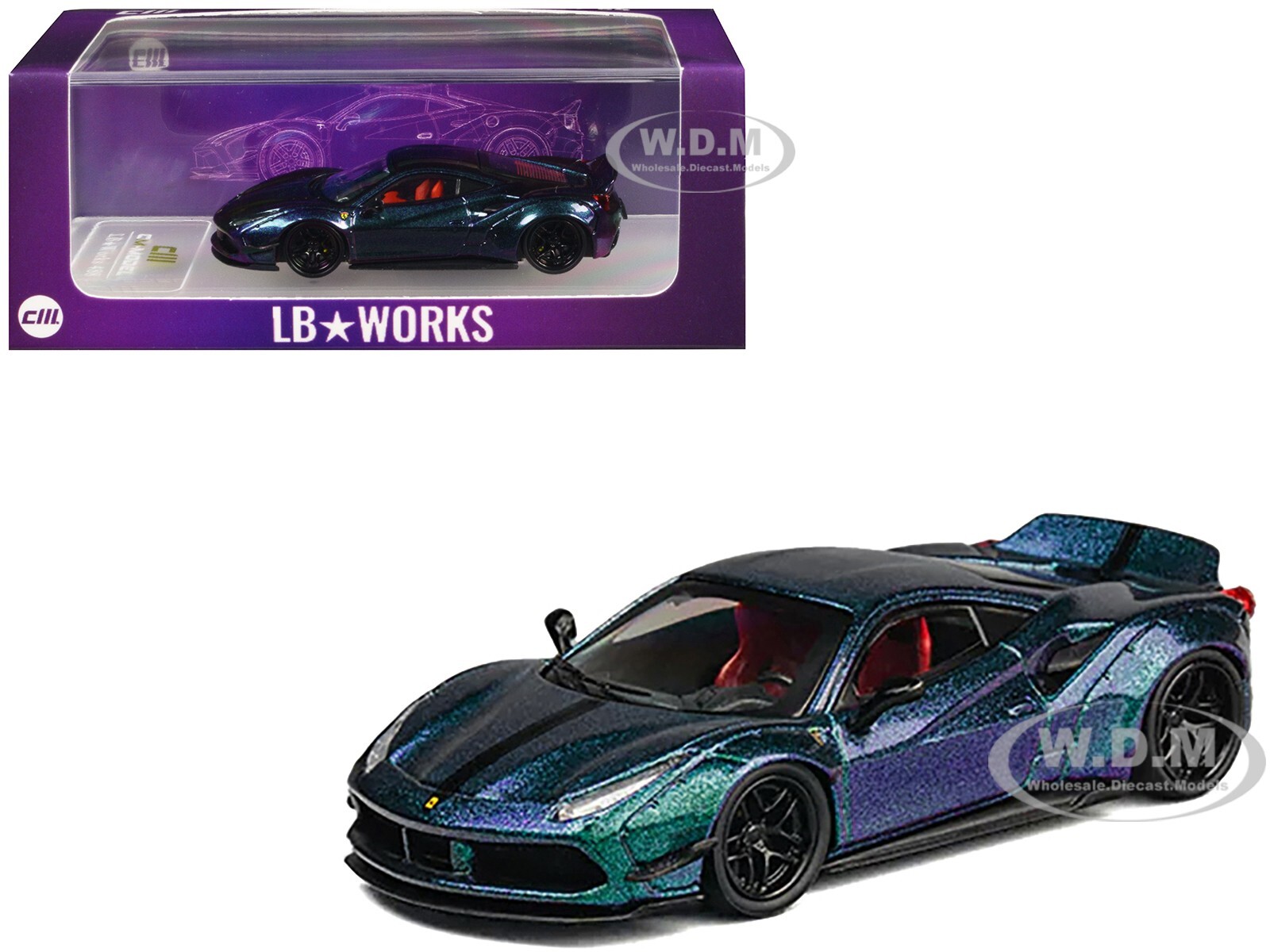 МОДЕЛЬ АВТОМОБИЛЯ LB WORKS 488 MAGIC PURPLE 1/64, ИЗГОТОВЛЕННАЯ НА ЗАКАЗ КОМПАНИЕЙ CM MODEL CM64-LB488-04