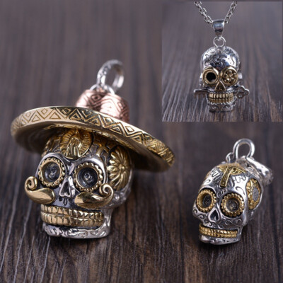 Suger Skull Steampunk Santa Muerte Skeleton Authentic Sterling Silver Pendant
