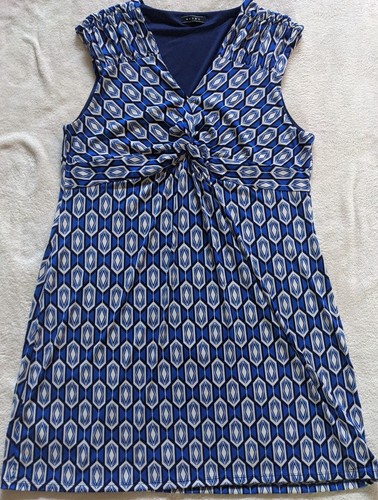 Womens Kiara Knit Dress Sleeveless XXL Navy Blue Front Twist White Geo Print