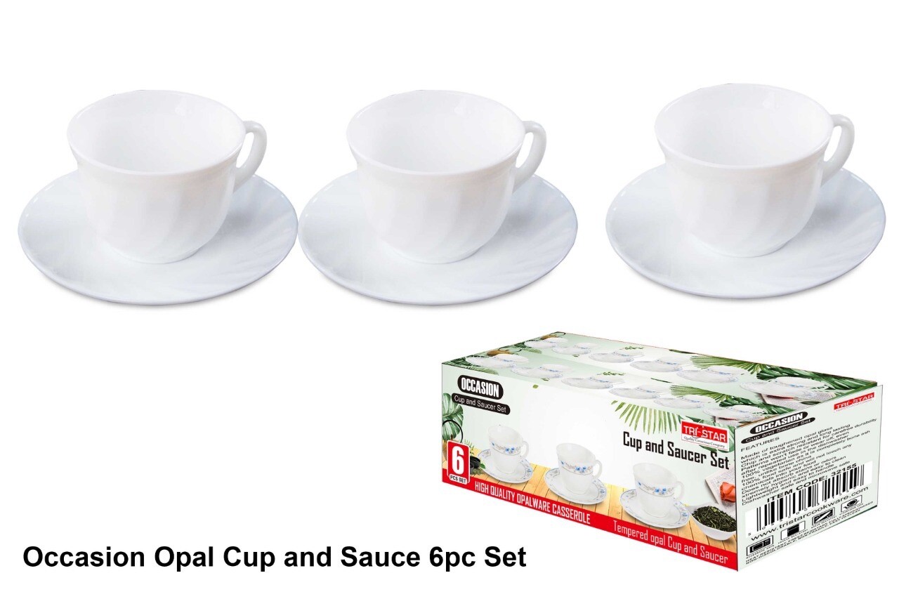 Cup and Saucer Set 12PC Opal Glass Tea Cups Coffee Espresso 200ml blue