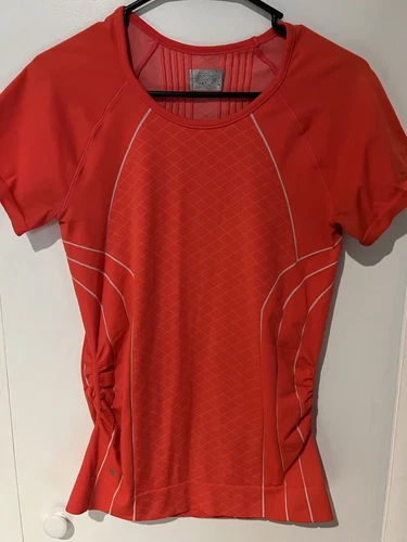 Women's Athleta Finish Fast Bright Coral Orange Running Shirt Size Medium