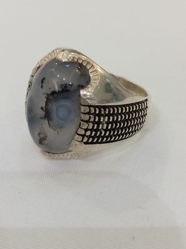 Anello uomo argento 925 inciso agata naturale dello Yemen, raro regalo Aqeeqعقيق سمائي مصور - Foto 6 di 11