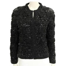Vtg Lili Ruben Beaded Black Dressy Whimsigoth Jacket Sequins Floral M Party
