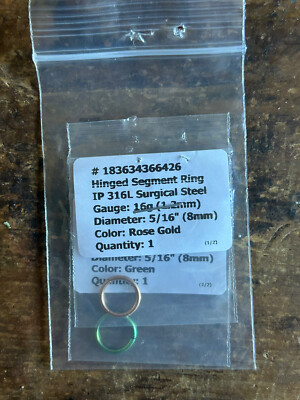 Set Of Two: Hinged Seamless Segment Ring Surgical Steel 5/16  Rose Gold & Green