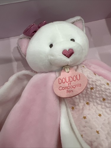 DouDou et Compagnie Paris Cat Kitten Kitty Petals Plush Lovey Blanket Pink NIB - Picture 2 of 6