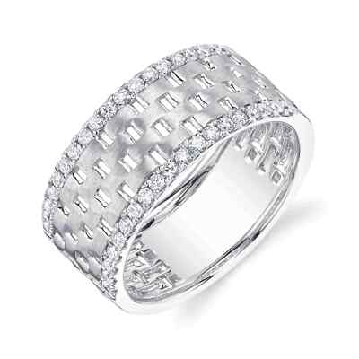 Mens 14K White Gold Diamond Ring Wide Band Wedding