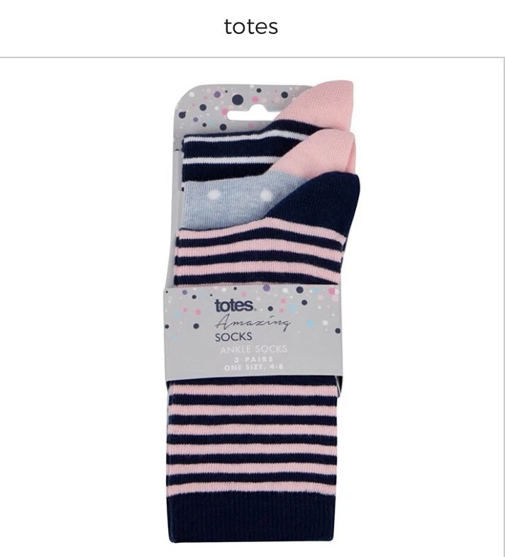 Paquete de 3 - Bolsos ""Increíbles"" calcetines al tobillo para dama - Talla única 4 -8. Manchas y rayas. Foto 3 de 4