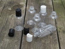 4 Oz Plastic CLEAR BOSTON ROUND BOTTLES with white Dispensing cap 10 PACK