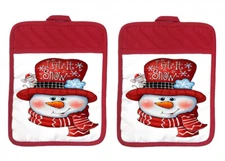 Set of 2 - 9" x 7" Pocket Pot Holders - Let It Snow Snowman - scph029