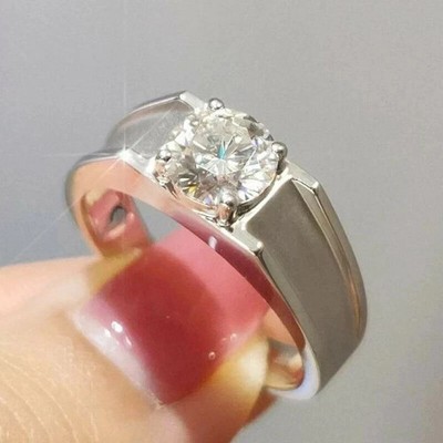 2Ct Round Cut White Moissanite Men's Engagement Ring 14K White Gold Plated