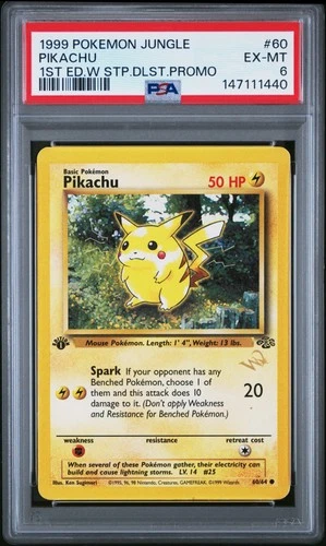 1999 POKEMON JUNGLE 1ST EDITION W STAMP DUELIST PROMO #60 PIKACHU PSA 6